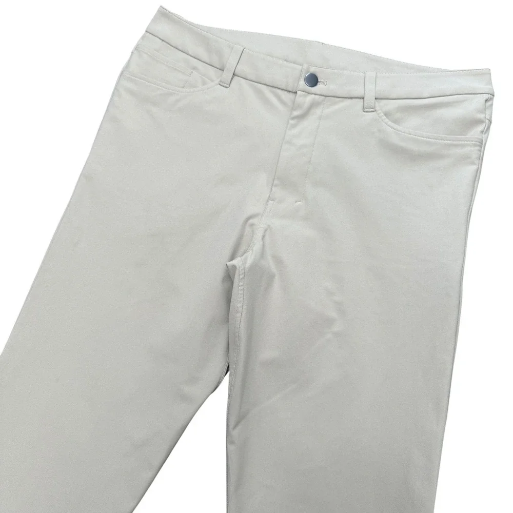 Lululemon ABC Slim Fit Pant Mens 34 Khaki Tan Technical Chino Stretch Trousers